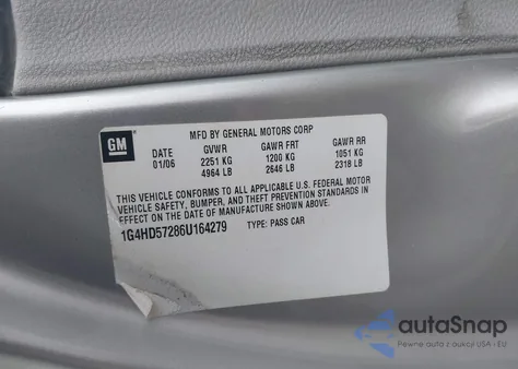 2006 Buick Lucerne Cxl z USA, uszkodzony, nr VIN 1G4HD57286U164279